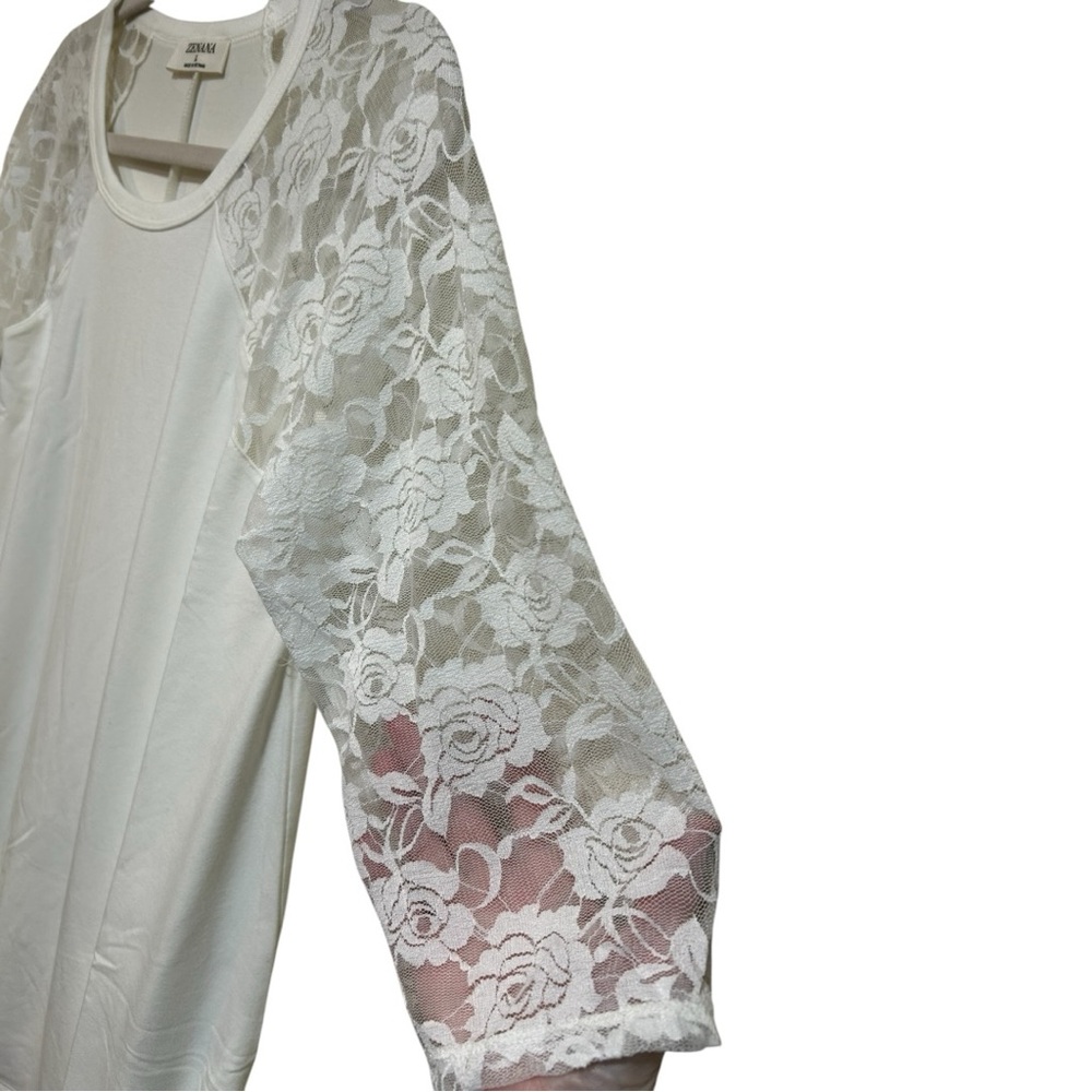 Zenana Outfitters Ivory Lace Raglan Sleeve Top Various Sizes - Picture 4 of 8